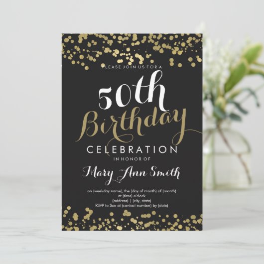 50e Verjaardag Party Gold Foil Look Confetti Kaart (Staand voorkant)