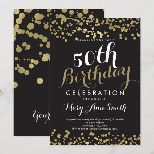 50e Verjaardag Party Gold Foil Look Confetti Kaart (Voorkant / Achterkant)