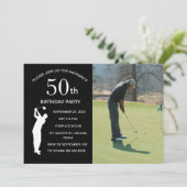 50e Verjaardag Party Golfer Black Par Golf Foto Kaart (Staand voorkant)