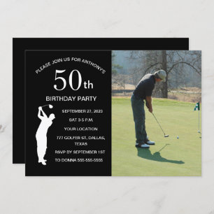50e Verjaardag Party Golfer Black Par Golf Foto Kaart