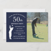 50e Verjaardag Party Golfer Blue Par Golf Foto Kaart (Voorkant)