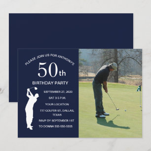 50e Verjaardag Party Golfer Blue Par Golf Foto Kaart