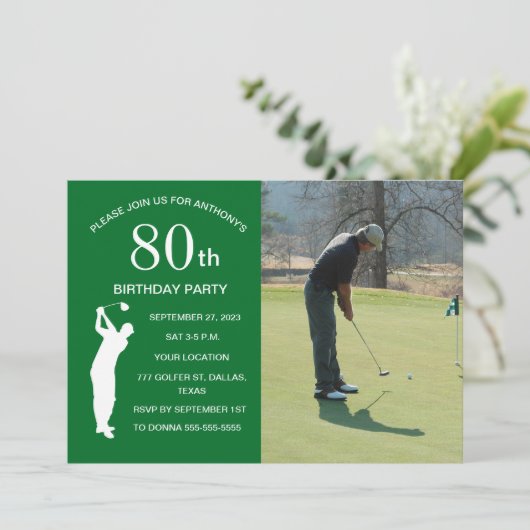 50e Verjaardag Party Golfer Green Par Golf Foto Kaart (Staand voorkant)