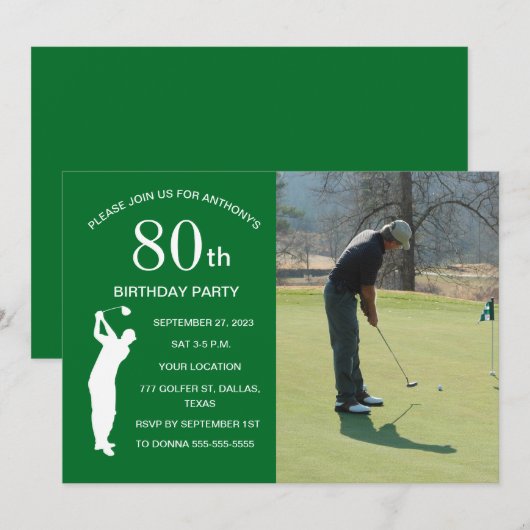 50e Verjaardag Party Golfer Green Par Golf Foto Kaart (Voorkant / Achterkant)