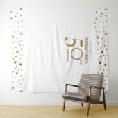 50e Verjaardag Party Goud Wit Confetti achtergrond Wandkleed (In Situ (horizontaal))