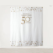50e Verjaardag Party Goud Wit Confetti achtergrond Wandkleed (Voorkant)
