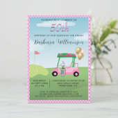 50e verjaardag Party Lady Golfer thema uitnodiging (Staand voorkant)