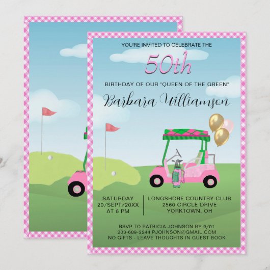50e verjaardag Party Lady Golfer thema uitnodiging (Voorkant / Achterkant)
