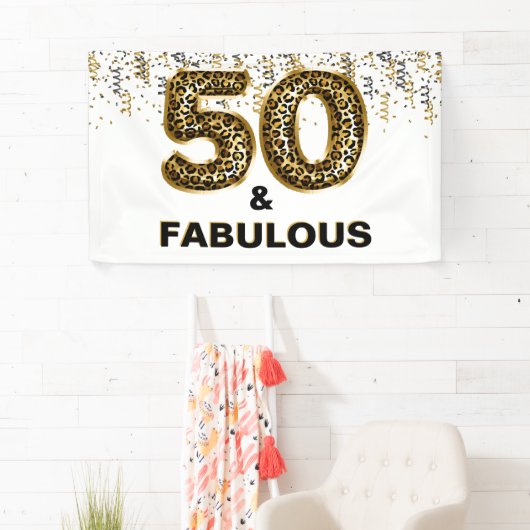 50e Verjaardag Party Leopard Print Spandoek (Insitu)