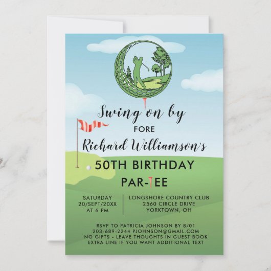 50e verjaardag Party Mannen golfthema Kaart (Voorkant)