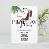 50e Verjaardag Party Mode Girl Palm Leaves Kaart (Staand voorkant)