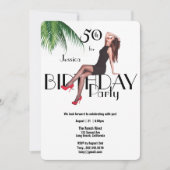 50e Verjaardag Party Mode Girl Palm Leaves Kaart (Voorkant)