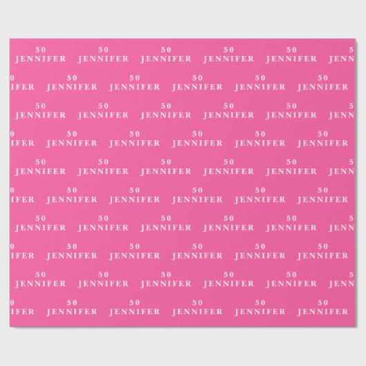 50e verjaardag Party Naam Hot Pink Modern Patroon Cadeaupapier (Vlak)