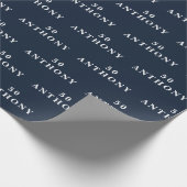50e verjaardag Party Naam Marine Blauw Modern Patr Cadeaupapier (Hoek)