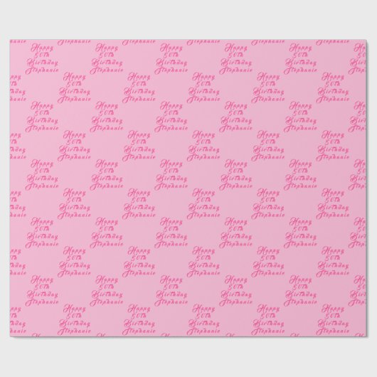 50e verjaardag Party Naam Roze Modern Patroon Cadeaupapier (Vlak)