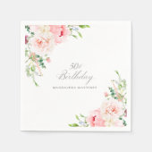 50e Verjaardag Party Roze Bloemen Custom Cocktail Servet (Voorkant)