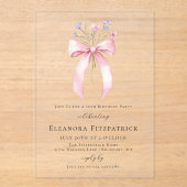 50e Verjaardag Party Roze Coquette Bow Wildflower Acryl Uitnodigingen (Voorkant)