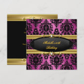 50e Verjaardag Party Roze Goud Damask Zwarte Diama Kaart (Voorkant / Achterkant)