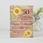 50e Verjaardag Party Rustieke Bloemen Zonnebloem Kaart (Staand voorkant)