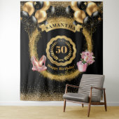 50e Verjaardag Party Tapestry Gouden Glitter Ballo Wandkleed (In situ)