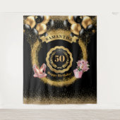 50e Verjaardag Party Tapestry Gouden Glitter Ballo Wandkleed (Voorkant)