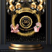 50e Verjaardag Party Tapestry Gouden Glitter Ballo Wandkleed