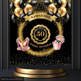 50e Verjaardag Party Tapestry Gouden Glitter Ballo Wandkleed