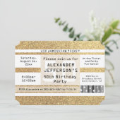 50e verjaardag Party Ticket Shaped Gold Sparkle Kaart (Staand voorkant)