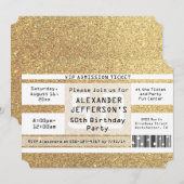 50e verjaardag Party Ticket Shaped Gold Sparkle Kaart (Voorkant / Achterkant)