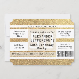 50e verjaardag Party Ticket Shaped Gold Sparkle Kaart