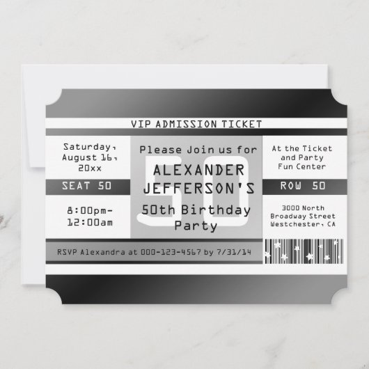 50e verjaardag Party Ticket Shaped Kaart (Voorkant)