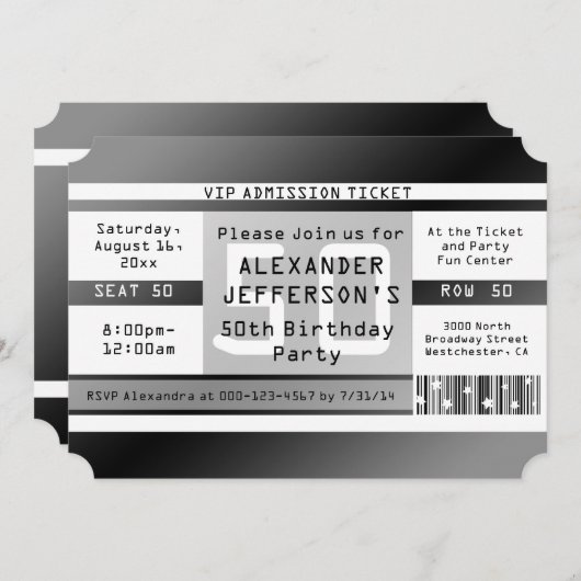 50e verjaardag Party Ticket Shaped Kaart (Voorkant / Achterkant)