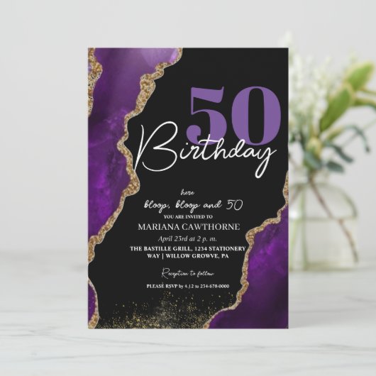 50e verjaardag Party Uitnodiging Agaat 50e verjaar (Staand voorkant)