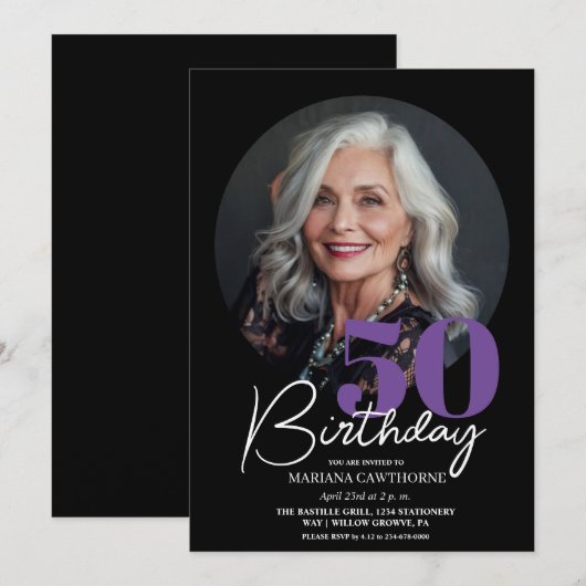 50e verjaardag Party Uitnodiging Foto 50e verjaard (Voorkant / Achterkant)