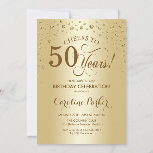 50e verjaardag Party uitnodiging - Goud (Voorkant)