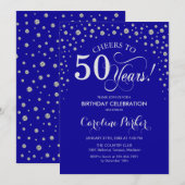50e verjaardag Party uitnodiging - Silver Royal Bl (Voorkant / Achterkant)