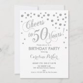 50e verjaardag Party uitnodiging - Zilver Wit (Voorkant)