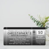 50e verjaardag Party uitnodiging zwart wit ticket (Staand voorkant)