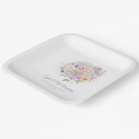 50e Verjaardag Party Waterverf Bloemen Custom Papieren Bordje (Gebogen)