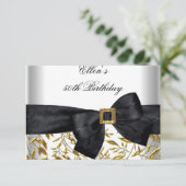 50e Verjaardag Party Wit Goud Juweel Zwart Bow RSVP Kaartje (Staand voorkant)