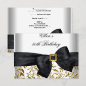 50e Verjaardag Party Wit Goud Juweel Zwart Bow RSVP Kaartje (Voorkant / Achterkant)