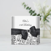 50e Verjaardag Party Wit Zilveren Juweel Black Bow Kaart (Staand voorkant)