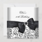50e Verjaardag Party Wit Zilveren Juweel Black Bow Kaart (Voorkant)