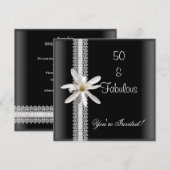 50e Verjaardag Party Zwart Wit Bloem Kant Kaart (Voorkant / Achterkant)
