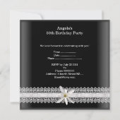 50e Verjaardag Party Zwart Wit Bloem Kant Kaart (Achterkant)