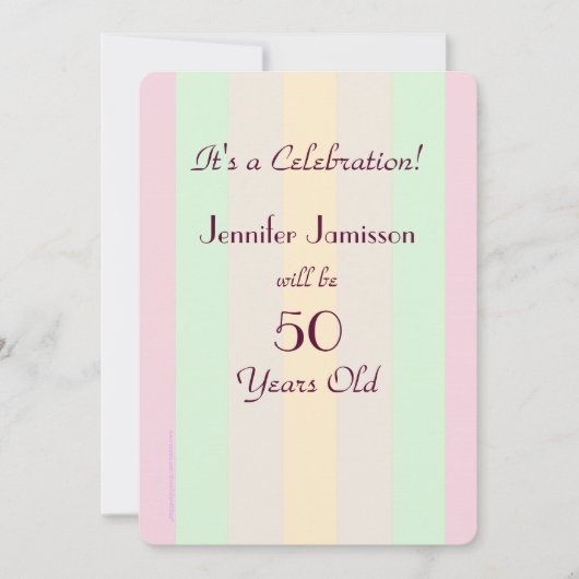 50e verjaardag Pastel gestreept Kaart (Voorkant)