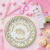50e verjaardag Patroon Gold/White 50 Papieren Bordje (Feest)