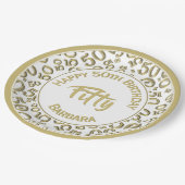 50e verjaardag Patroon Gold/White 50 Papieren Bordje (Gekanteld)