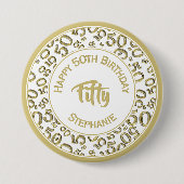 50e verjaardag Patroon Gold/White 50 Ronde Button 7,6 Cm (Voorkant)