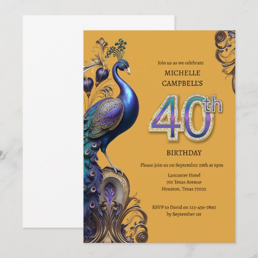 50e verjaardag, pauw kaart (Voorkant / Achterkant)